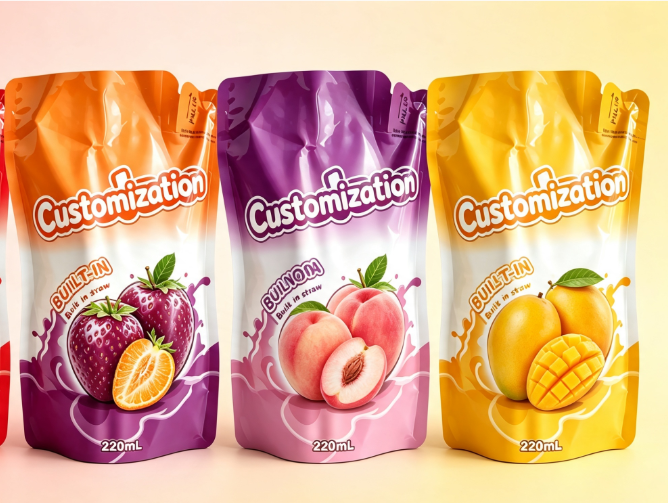 Multi Flavors 220ml Túi ép rơm tích hợp Túi đóng gói trái cây và nước ép trái cây tùy chỉnh