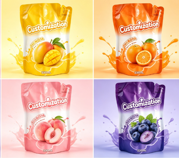 Multi Flavors 220ml Túi ép rơm tích hợp Túi đóng gói trái cây và nước ép trái cây tùy chỉnh