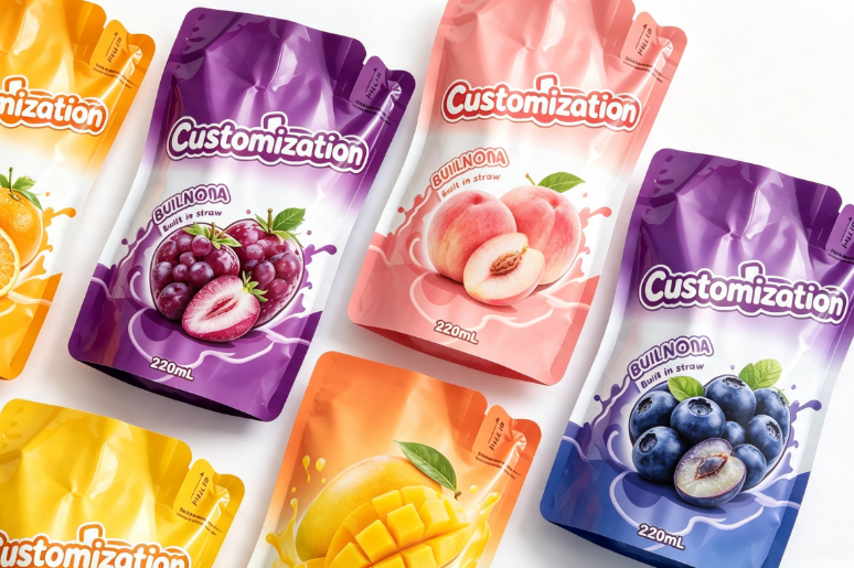 Multi Flavors 220ml Túi ép rơm tích hợp Túi đóng gói trái cây và nước ép trái cây tùy chỉnh